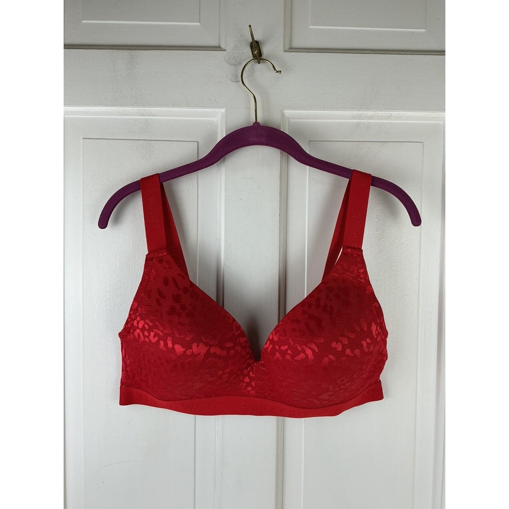 Ashley Stewart Wirefree T-shirt Bra Red Leopard 38D EUC